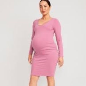 Old Navy Bodycon Maternity Dress Size Medium Rose Gold Pink Long Sleeve NWOT NEW